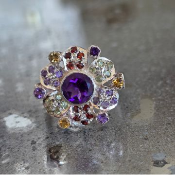 Inel argint ametist, granat, citrin, peridot | FLOWER