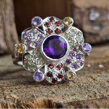 Inel argint ametist, granat, citrin, peridot | FLOWER