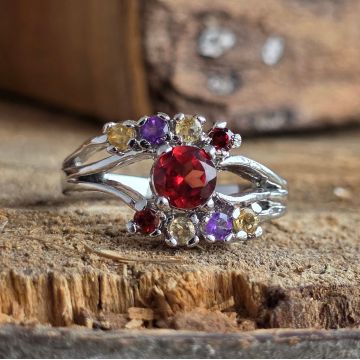 Inel argint ametist, granat, citrin | TRIO