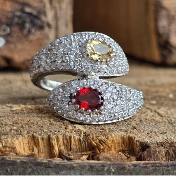 Inel argint citrin, granat, zirconiu | TRIO