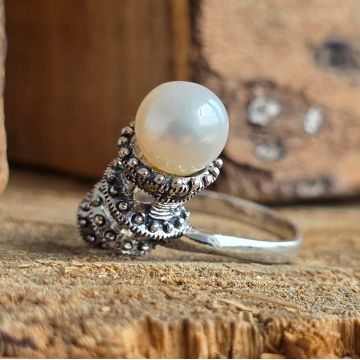 Inel argint perla, marcasit | DUO