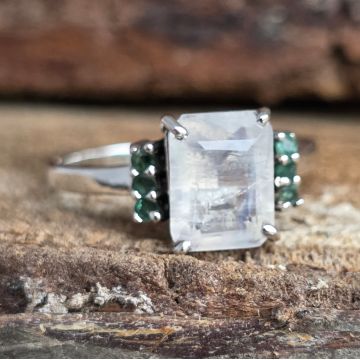 Inel argint piatra lunii, smarald | DUO