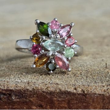 Inel argint turmalina mix | FLOWER 2