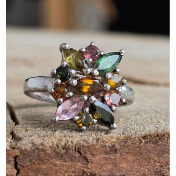 Inel argint turmalina mix | FLOWER 3