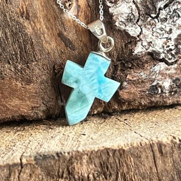 Pandantiv cruce argint larimar | Model 2