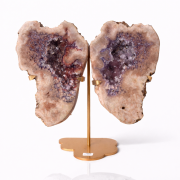 Pereche aripi din ametist roz cu geoda activa ,   sculptata manual Brazilia
