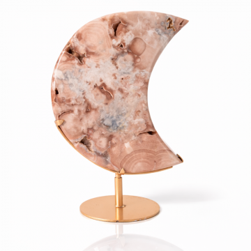 Semiluna Pink Amethyst ,   Agat roz natural cu cuart si calcedonie, piesa statement din Brazilia