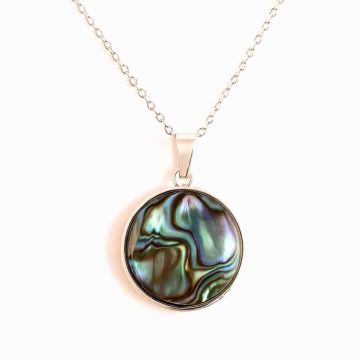 Armonie Interioara si Energie Oceanica ,   Colier Rotund cu Scoica Abalone si Argint 925