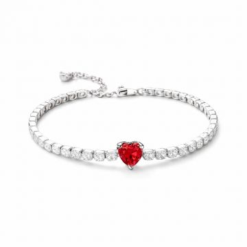 Bratara Tennis Red Heart Silver