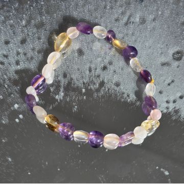 Bratara Triplă Armonie  cuart roz, ametist, citrin Tumble