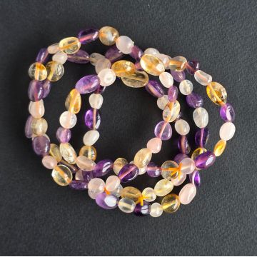 Bratara Triplă Armonie  cuart roz, ametist, citrin Tumble