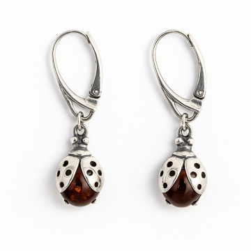 Buburuze Solare ,   Cercei cu chihlimbar natural si montura din argint 925