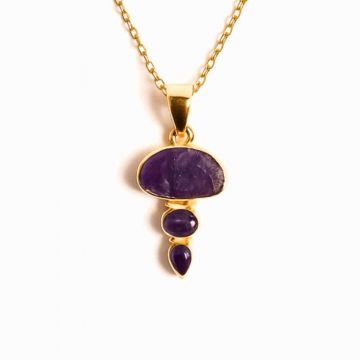 Calm Interior si Claritate Mentala ,   Colier inox si pandantiv argint 925 placat cu aur de18k si  Triplu Ametist