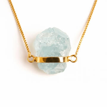 Calm Interior si Comunicare Clara ,   Colier din Argint 925 Placat cu Aur 18K cu Acvamarin