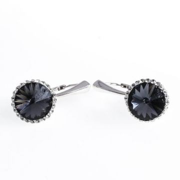 Cercei Argint 925, Cristal Swarovski, Negru/ Alb,Ceralun, 12mm- Steluta Stoianov