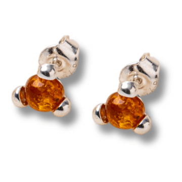 Cercei Argint 925 cu Chihlimbar Auriu Rotund ,   Lumina Solara, Delicatete si Protectie Calda