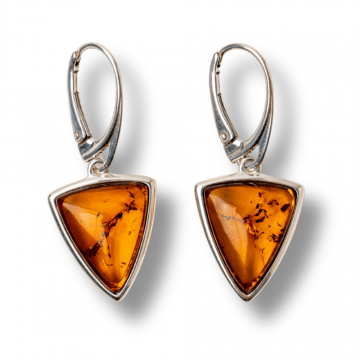 Cercei Argint 925 cu Chihlimbar Natural Triunghi ,   Protectie, Lumina si Echilibru