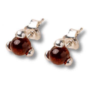 Cercei Argint 925 cu Chihlimbar rosu inchis Natural Rotund ,   Energie Solara, Delicatete si Protectie