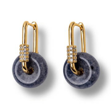 Cercei Cupru Placat Auriu cu Aventurin Albastru forma Pi ,   Claritate, Calm si Echilibru Interior