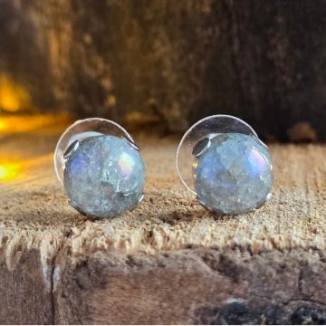 Cercei stud sfere cuart aura CRUSHED 10 mm