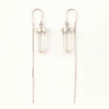 Claritate mentala si purificare ,   Cercei lungi din argint 925 cu Cuart de Stanca natural