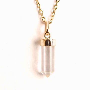 Claritate Mentala si Purificare ,   Colier din Argint 925 Placat cu Aur 18K cu Cuart de Stanca