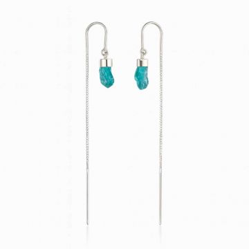 Claritate si Energie Pozitiva ,   Cercei Lungi din Argint 925 cu Lant si Apatit Albastru