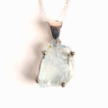 Colier Argint 925 cu Acvamarin Brut 2.96 gr,   Liniste Interioara si Claritate