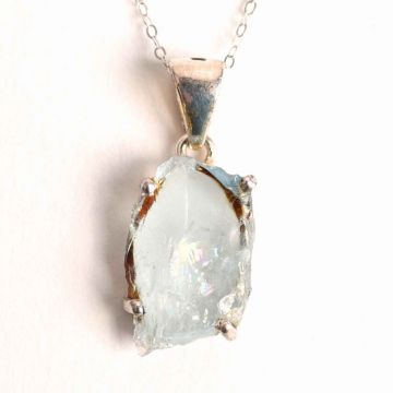 Colier Argint 925 cu Acvamarin Brut 3.01gr,   Liniste Interioara si Claritate