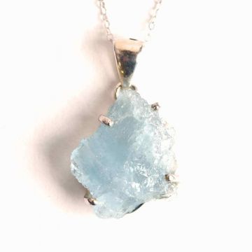 Colier Argint 925 cu Acvamarin Brut 3.17 gr ,   Liniste Interioara si Claritate