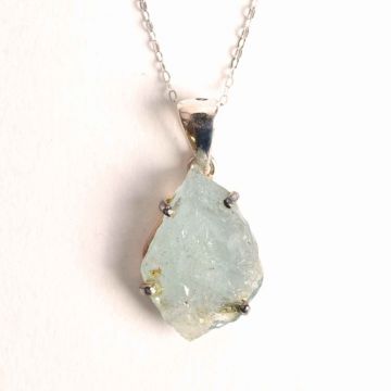 Colier Argint 925 cu Acvamarin Brut 3.29gr,   Liniste Interioara si Claritate