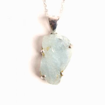 Colier Argint 925 cu Acvamarin Brut 3.54 gr,   Liniste Interioara si Claritate