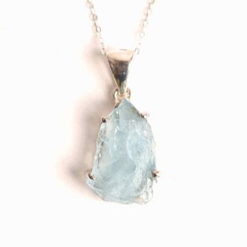 Colier Argint 925 cu Acvamarin Brut 3.82 gr,   Liniste Interioara si Claritate