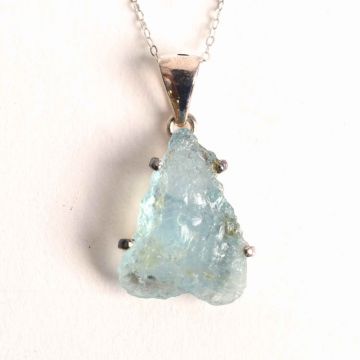 Colier Argint 925 cu Acvamarin Brut 3.83 gr,   Liniste Interioara si Claritate