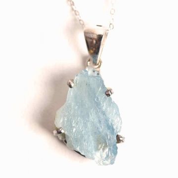 Colier Argint 925 cu Acvamarin Brut 3.91 gr,   Liniste Interioara si Claritate