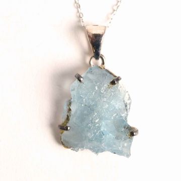 Colier Argint 925 cu Acvamarin Brut 4.51 gr,   Liniste Interioara si Claritate