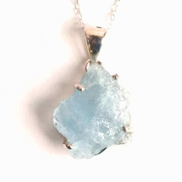 Colier Argint 925 cu Acvamarin Brut 4.54 gr,   Liniste Interioara si Claritate