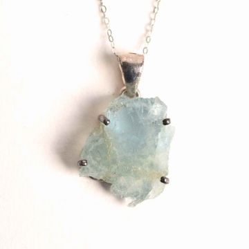 Colier Argint 925 cu Acvamarin Brut 4.58 gr,   Liniste Interioara si Claritate