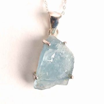 Colier Argint 925 cu Acvamarin Brut 4.75 gr ,   Liniste Interioara si Claritate