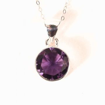 Colier Argint 925 cu Ametist Fatetat Rotund ,   Claritate Mentala si Protectie Spirituala