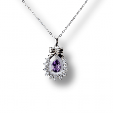 Colier Argint 925 cu Ametist Natural si Zirconiu ,   Pandantiv Ghirlanda cu Fundita, Simbol al Linistii Interioare si Protectiei Energetice