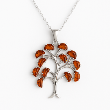 Colier argint 925 cu chihlimbar natural - simbolul copacului vietii