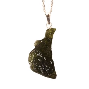 Colier Argint 925 cu Moldavit natural brut 2.6 g ,  sustinere simbolica pentru schimbare si introspectie