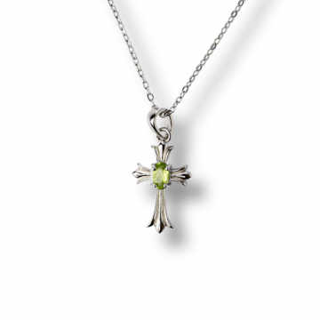 Colier Argint 925 cu Peridot Natural in Forma de Cruce ,   Armonie Interioara si Protectie Divina