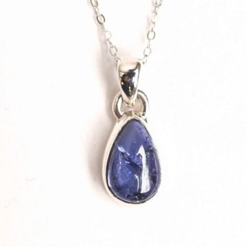 Colier argint 925 cu piatra naturala Tanzanit lacrima ,   Claritate, Intuitie si Renastere Interioara