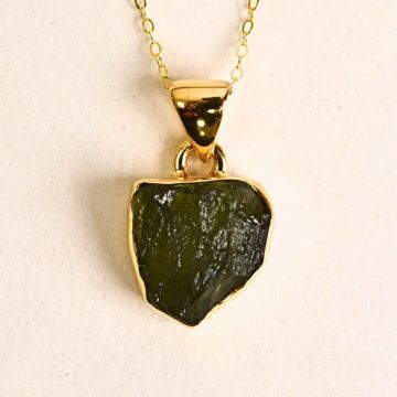 Colier argint 925 placat cu aur 18k cu Moldavit natural ,   2.27 g   Transformare si protectie energetica