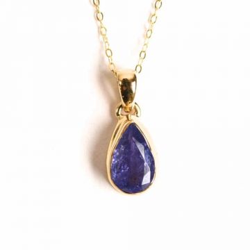 Colier Argint 925 Placat cu Aur 18K si Tanzanit Fatetat in Forma de Lacrima ,   Claritate, Transformare si Armonie Interioara