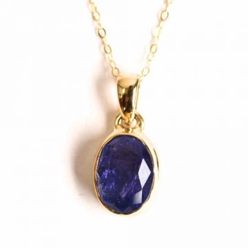 Colier Argint 925 Placat cu Aur 18K si Tanzanit Fatetat Oval ,   Claritate Spirituala si Transformare Interioara