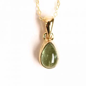 Colier Argint 925 Placat cu Aur 18K si Turmalina Verde Naturala in Forma de Lacrima ,   Vindecare, Armonie si Renastere