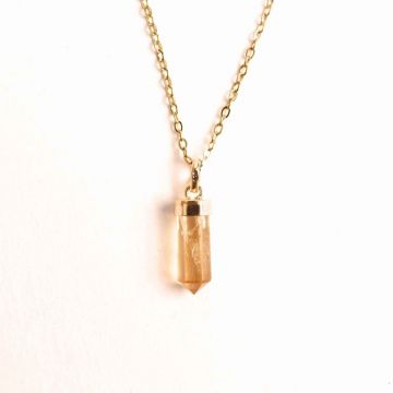 Colier Citrin Turnulet montura argint 925 placat cu aur de 18k si lant inox  ,   Claritate Mentala si Energie Pozitiva